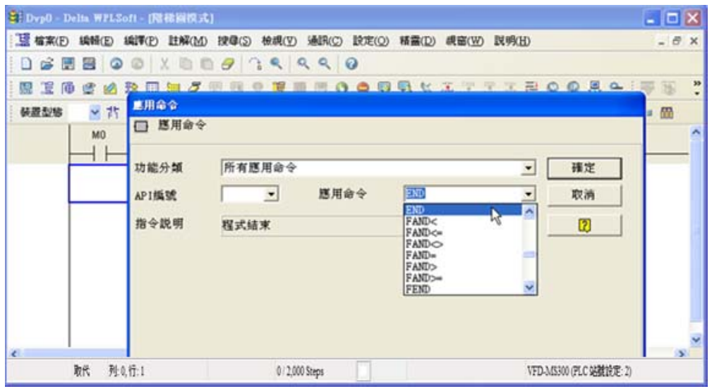 5. 點選應用命令圖示 或按功能鍵 F6，在功能分類字段中點選「所有應用命令」，在應用命令下 拉選單中點選 END 指令或于該字段直接鍵盤鍵入“END”后按下確定鈕。